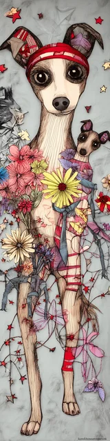 Free dog bookmark featuring a terrier with mishmash floral accents